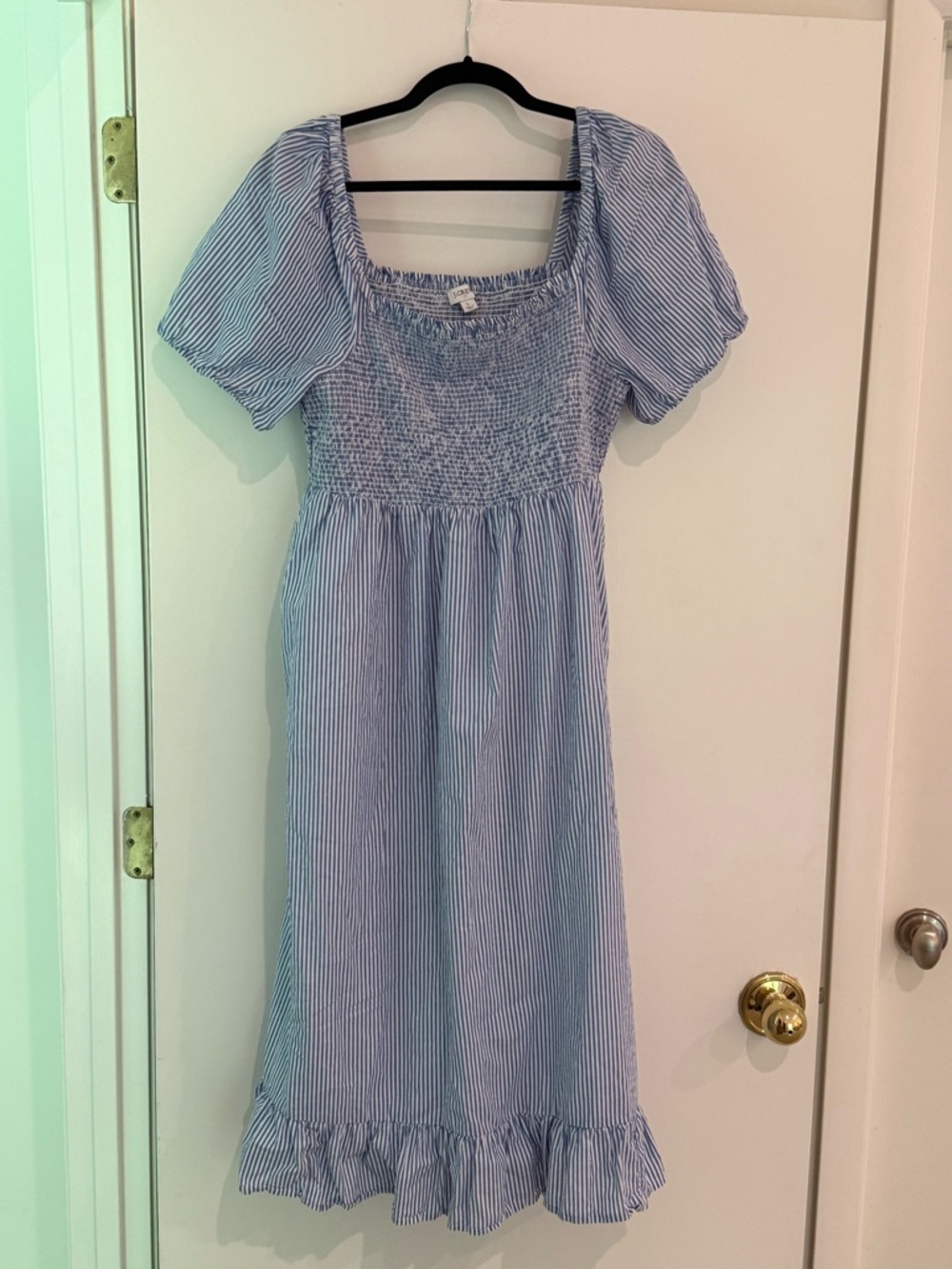 J. Crew Blue & White Striped Smocked Dress